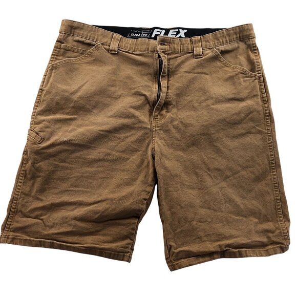 Dickies Mens Flex Work Shorts Size 40 Flat Front Chino Khaki Casual Brown - Picture 1 of 11